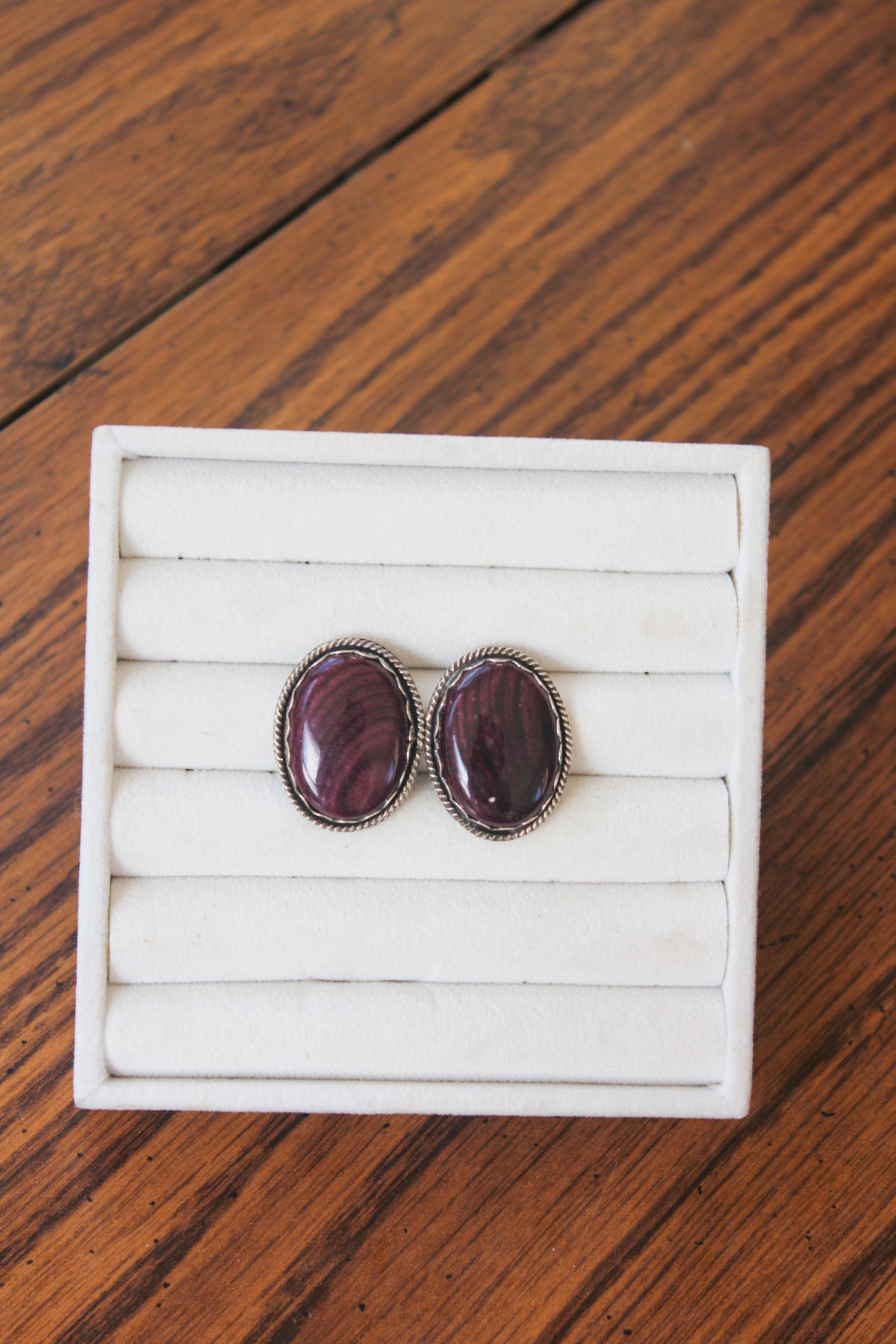 Large Purple Spiny Oval Earrings