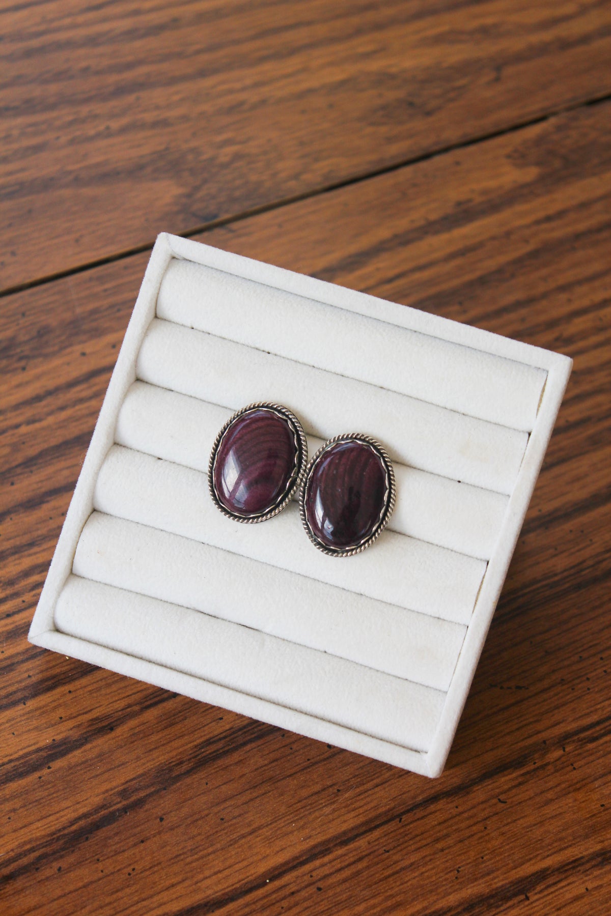 Large Purple Spiny Oval Earrings