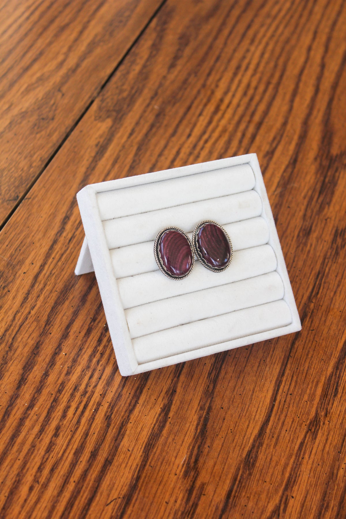 Large Purple Spiny Oval Earrings