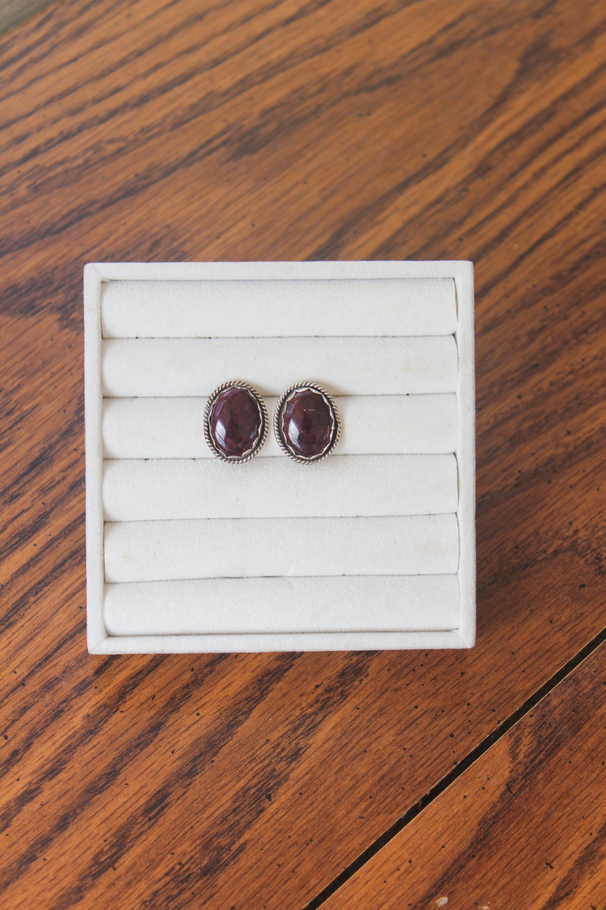Mini Purple Spiny Oval Earrings