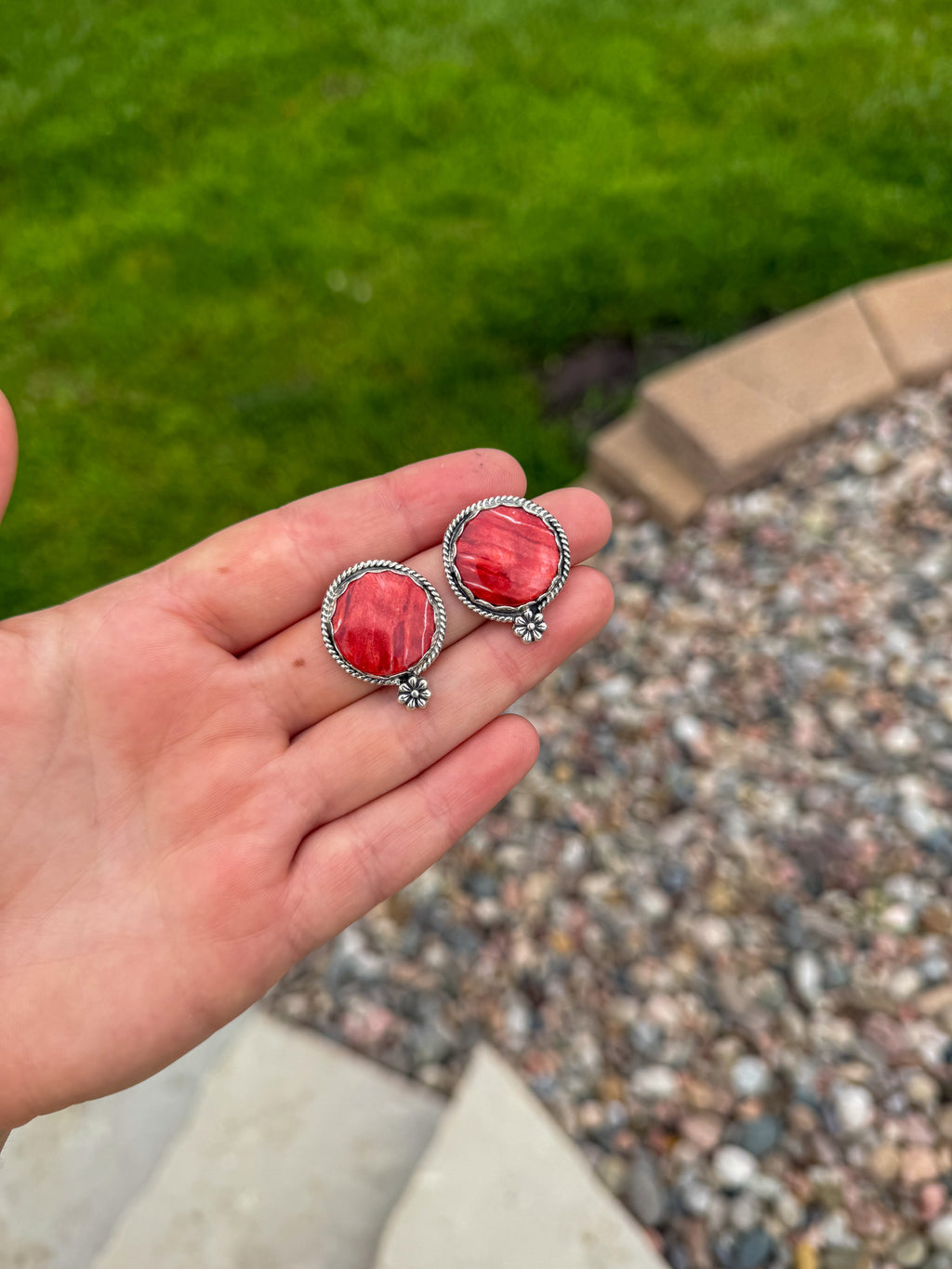 Red Spiny Flower Earrings