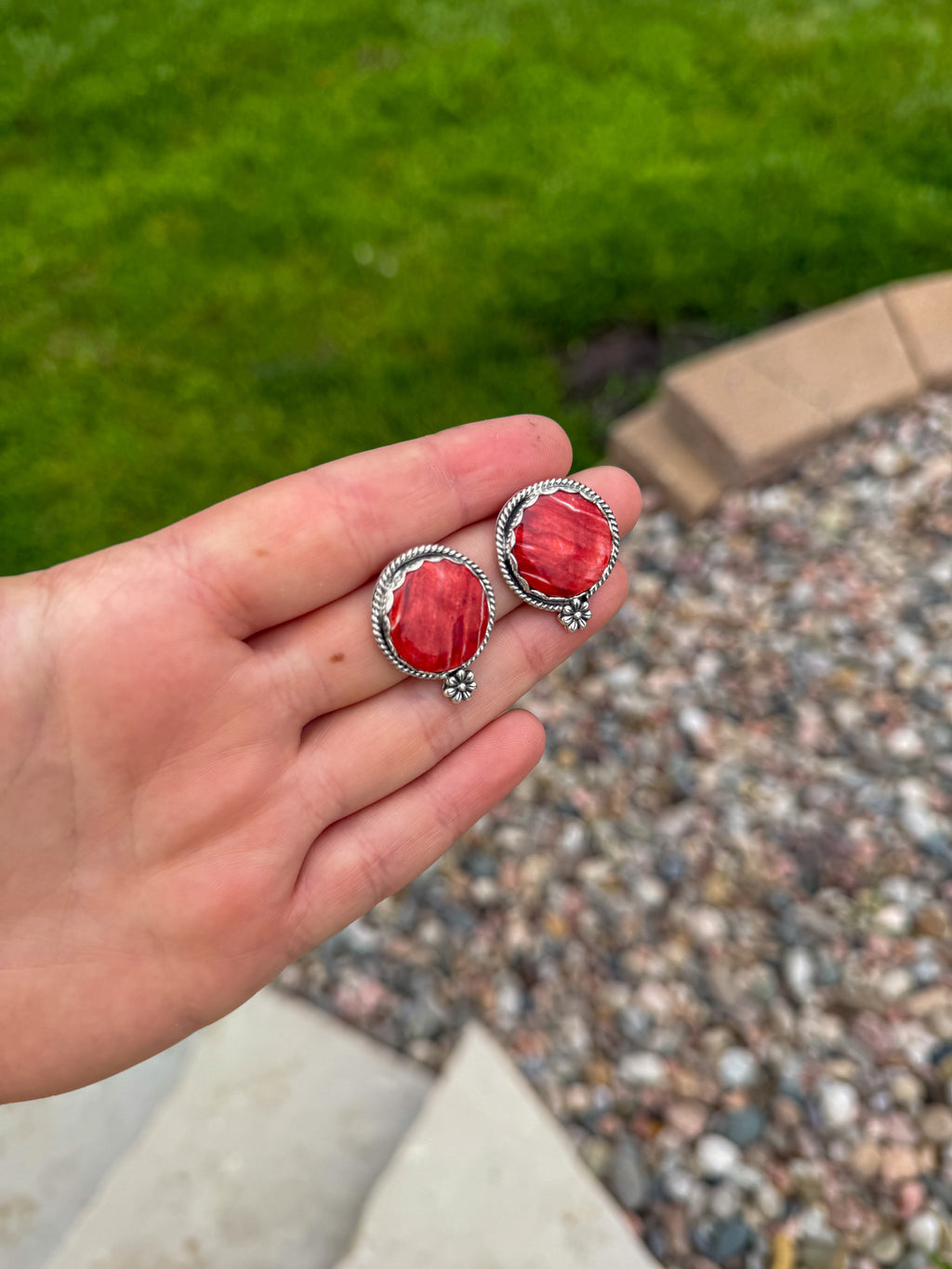 Red Spiny Flower Earrings