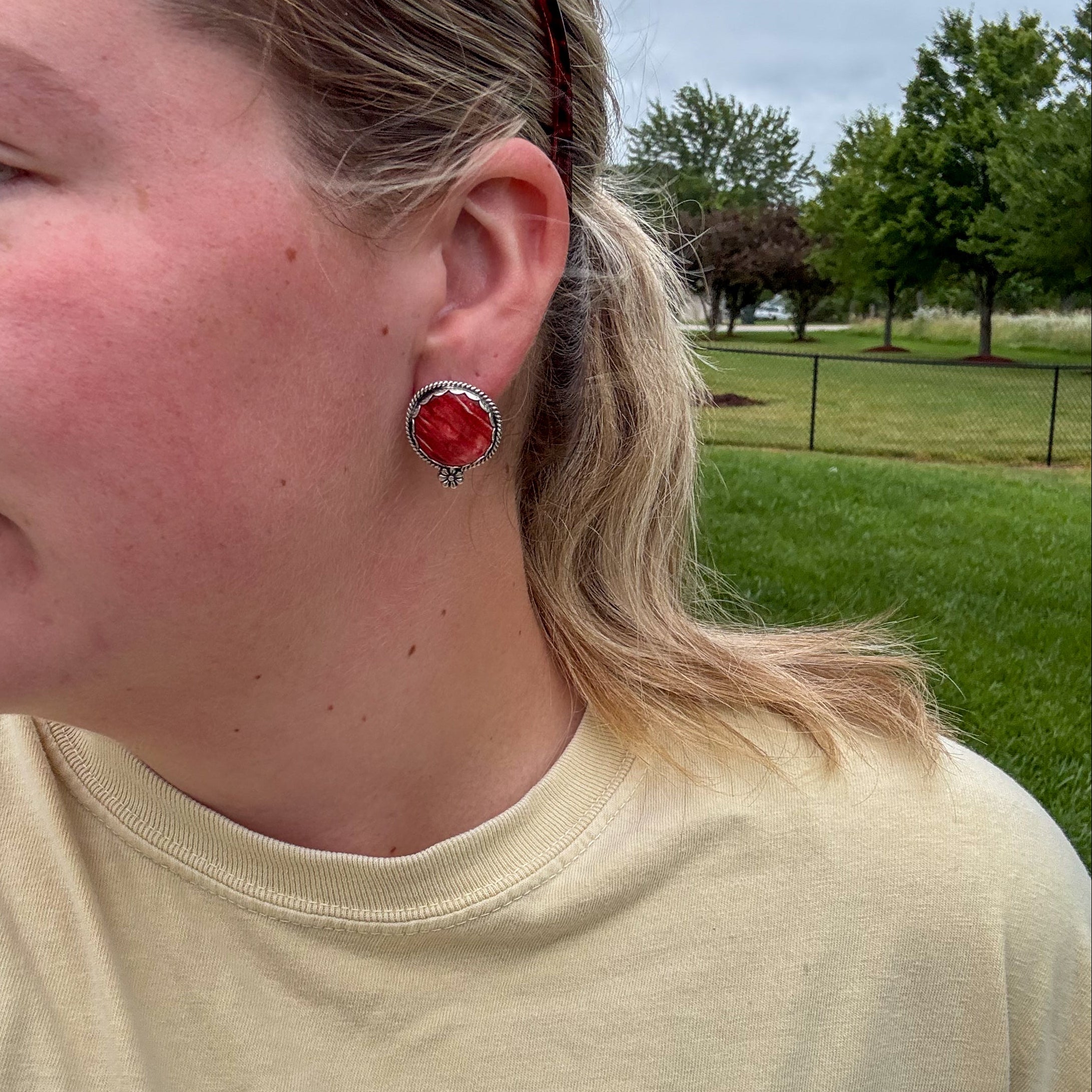Red Spiny Flower Earrings